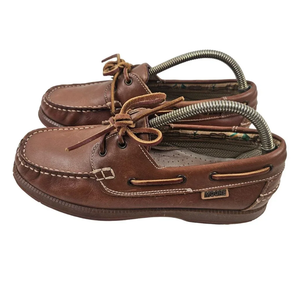 Moore Shoes Mens 42 Brown Leather Boat Loafer Slip On Casual Comfort